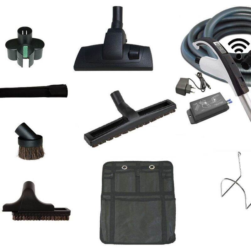 Set de nettoyage Premium Deluxe 'Poussière' avec flexible de 9.10m avec poignée à cran d'arrêt et commande Wifi avec Recepteur + accessoires