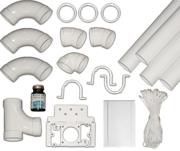 Kit de montage avec 1 prise d'aspiration classique rectangle, Longueur tuyaux PVC: 6m