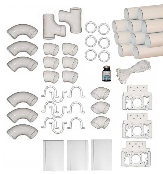 Kit de montage avec 3 prises d'aspiration classique rectangle, Longueur tuyaux PVC: 15m