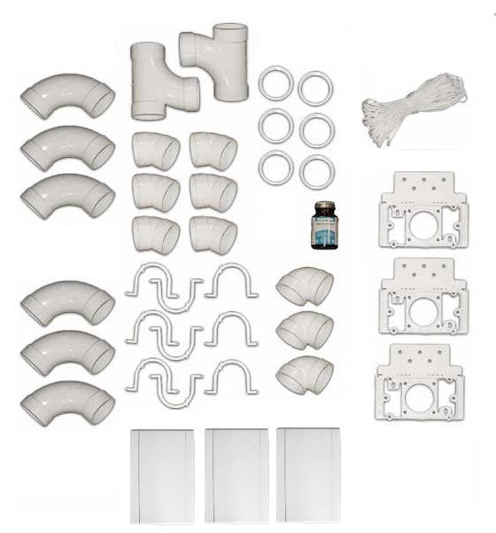 Kit de montage avec 3 prises  d'aspiration classique rectangle, sans tube PVC