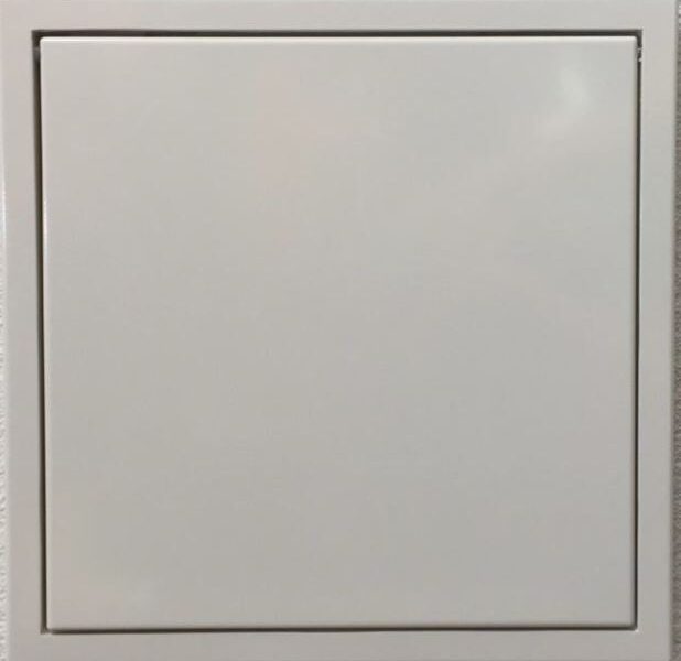 Porte encastrable Ø 250 mm, acier blanc avec fermeture à bouton-poussoir